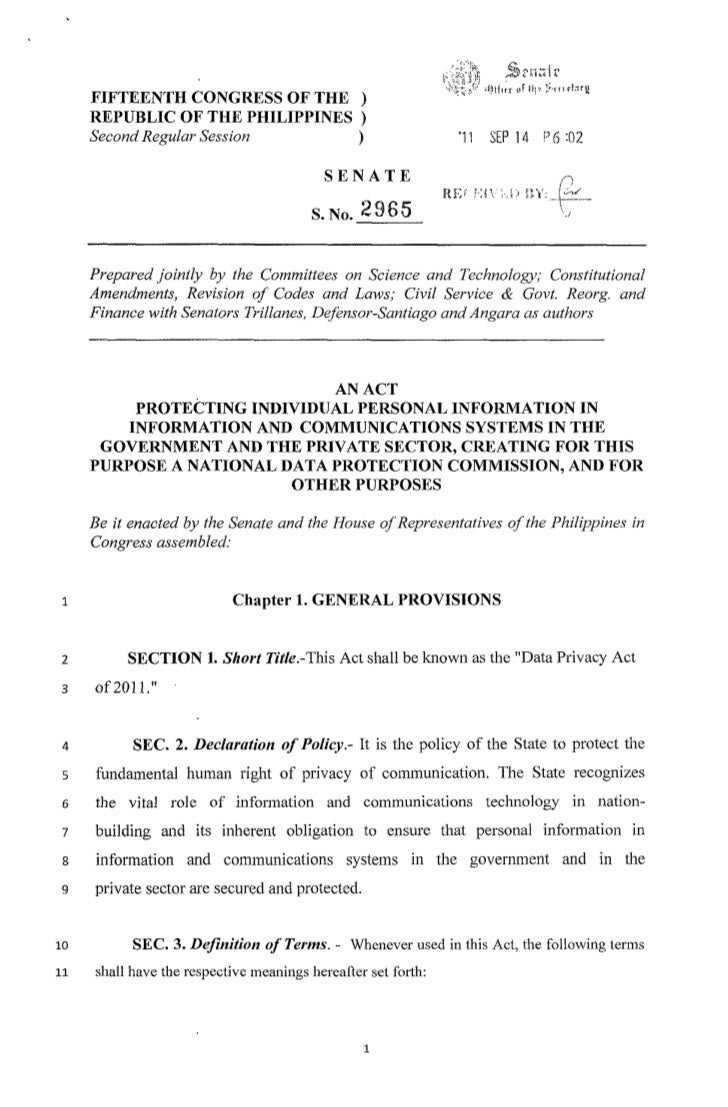 Data Privacy ACT (senate bill no. 2965)