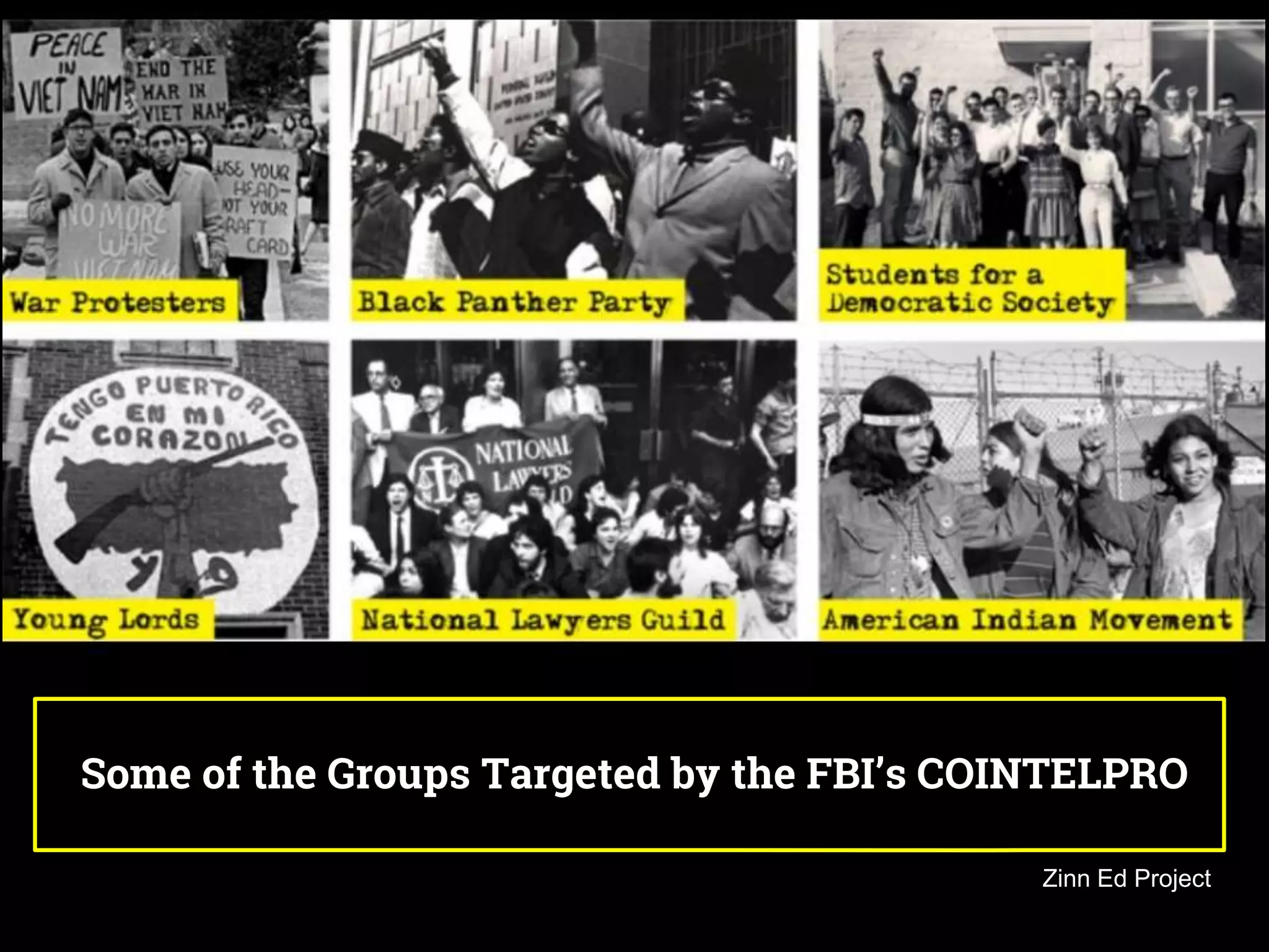 Some of the Groups Targeted by the FBI’s COINTELPRO
Zinn Ed Project
 