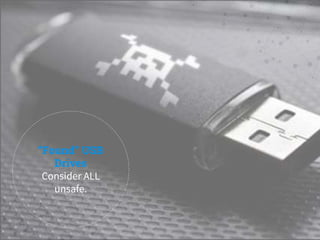 “Found” USB
Drives
Consider ALL
unsafe.
 