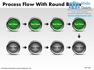 Process Flow With Round Boxes


         Text Here                     Text Here       Text Here   Text Here




          Text Here                        Text Here   Text Here   Text Here




Unlimited downloads at www.slideteam.net                                       Your Logo
 