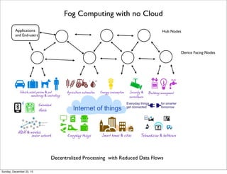 Internet of Things to Cloud
Gateways
Clouds
Centralized Processing with Large Data Flows
Applications
and End-users
Thursday, June 2, 16
 