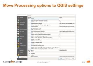 27/30www.camptocamp.com /
Move Processing options to QGIS settings
 
