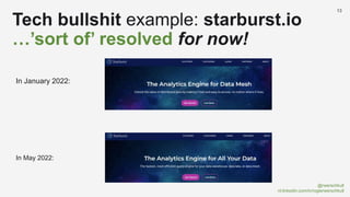 @rwerschkull
nl.linkedin.com/in/rogierwerschkull
13
Tech bullshit example: starburst.io
…’sort of’ resolved for now!
In January 2022:
In May 2022:
 