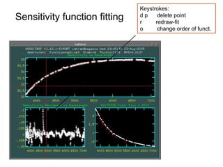 Keystrokes:
d p delete point
r redraw-fit
o change order of funct.
Sensitivity function fitting
 
