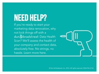 If you’re ready to start your
marketing data renovation, why
not kick things off with a
Data Health
Scan? We’ll assess the...