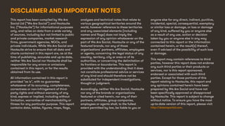 13
This report has been compiled by We Are
Social Ltd (“We Are Social”) and Hootsuite
Inc. (“Hootsuite”) for informational purposes
only, and relies on data from a wide variety
of sources, including but not limited to public
and private companies, market research
firms, government agencies, NGOs, and
private individuals. While We Are Social and
Hootsuite strive to ensure that all data and
charts contained in this report are, as at the
time of publishing, accurate and up-to-date,
neither We Are Social nor Hootsuite shall be
responsible for any errors or omissions
contained in this report, or for the results
obtained from its use.
All information contained in this report is
provided "as is", with no guarantee
whatsoever of its accuracy, completeness,
correctness or non-infringement of third-
party rights and without warranty of any
kind, express or implied, including without
limitation, warranties of merchantability or
fitness for any particular purpose. This report
contains data, tables, figures, maps, flags,
analyses and technical notes that relate to
various geographical territories around the
world, however reference to these territories
and any associated elements (including
names and flags) does not imply the
expression of any opinion whatsoever on the
part of We Are Social, Hootsuite or any of the
featured brands, nor any of those
organisations’ partners, affiliates, employees
or agents, concerning the legal status of any
country, territory, city or area or of its
authorities, or concerning the delimitation of
its frontiers or boundaries. This report is
provided with the understanding that it does
not constitute professional advice or services
of any kind and should therefore not be
substituted for independent investigations,
thought or judgment.
Accordingly, neither We Are Social, Hootsuite
nor any of the brands or organisations
featured or cited herein, nor any of their
partners, affiliates, group companies,
employees or agents shall, to the fullest
extent permitted by law, be liable to you or
anyone else for any direct, indirect, punitive,
incidental, special, consequential, exemplary
or similar loss or damage, or loss or damage
of any kind, suffered by you or anyone else
as a result of any use, action or decision
taken by you or anyone else in any way
connected to this report or the information
contained herein, or the result(s) thereof,
even if advised of the possibility of such loss
or damage.
This report may contain references to third
parties, however this report does not endorse
any such third parties or their products or
services, nor is this report sponsored,
endorsed or associated with such third
parties. Except for those portions of this
report relating to Hootsuite, this report and
any opinions contained herein have been
prepared by We Are Social and have not
been specifically approved or disapproved
by Hootsuite. This report is subject to change
without notice. To ensure you have the most
up-to-date version of this report, please visit
http://datareportal.com.
DISCLAIMER AND IMPORTANT NOTES
 
