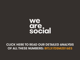 @wearesocialsg • 237
CLICK HERE TO READ OUR DETAILED ANALYSIS
OF ALL THESE NUMBERS: BIT.LY/DSM2016ES
 