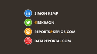 SIMON KEMP
@ESKIMON
REPORTS@KEPIOS.COM
DATAREPORTAL.COM
 