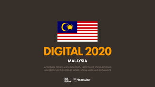 ALL THE DATA, TRENDS, AND INSIGHTS YOU NEED TO HELP YOU UNDERSTAND
HOW PEOPLE USE THE INTERNET, MOBILE, SOCIAL MEDIA, AND ECOMMERCE
DIGITAL2020
MALAYSIA
 