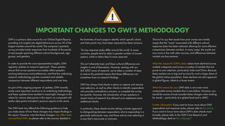 !
IMPORTANT CHANGES TO GWI’S METHODOLOGY
GWI is a primary data source for our Global Digital Reports,
providing rich insights into digital behaviours across 50 of the
largest markets around the world. The company’s quarterly
survey provides timely responses from hundreds of thousands
of real people spanning different cultural backgrounds, age
groups, and genders.
In order to provide the most representative insights, GWI
regularly updates its research approach. These updates
ensure that survey questions accurately reflect people’s
evolving behaviours and preferences, and that the underlying
research methodology permits consistent and reliable
comparison between different respondents and over time.
As part of this ongoing program of updates, GWI recently
made some important revisions to its underlying methodology,
and these updates have resulted in meaningful changes to the
values for various data points in this report, as compared with
similar data points included in previous reports in this series.
The GWI team has offered the following guidance to help
you make sense of how these changes may impact findings in
this report. However, note that these changes only affect data
sourced from GWI, so please refer to the sources detailed in
the footnotes of each page to identify which specific charts
and data points may have been impacted by these revisions.
“Survey response styles differ around the world. In some
countries, people tend to select a greater number of answer
options, while in others they’re more reserved.
This isn’t inherently bad, and these cultural differences are
insights in and of themselves. However, starting with our
Q4 2022 wave of research, we’ve taken a number of steps
to reduce the potential impact that these differences can
sometimes have on research findings.
GWI has always had checks in place to capture and remove
over-selectors, as well as other checks to identify respondents
who provide contradictory answers, or complete the survey
too quickly. However, the introduction of new questions in
recent waves of research has allowed us to implement some
additional checks.
In particular, these checks involve taking a stricter approach
to distinguishing between respondents who’re responding in a
genuinely enthusiastic way, and those who’re over-selecting in
a way that’s inaccurate or insincere.
That isn’t to say that results from prior waves are invalid;
simply that the “noise” associated with different cultural
response styles has been reduced, allowing for more effective
comparisons between markets. In many cases, the results are
now more in line with other sources, and differences between
markets are less extreme.
What this means for GWI’s data: values have declined across
multiple categories and across a number of markets that are
prone to over selection, particularly India and China. Because
these markets are so big and account for such a large share of
the global online population, these declines are also apparent
in global figures, albeit to a lesser extent.
What this means for you: GWI data is now even more
comparable across markets than it was before. However, you
should be aware of and consider these changes when looking
for trends – particularly at a global level and in APAC.
Further information: If you want to know more about GWI
respondents and response styles, please refer to this article.
If you want to know more about GWI’s data checks more
broadly, please refer to the GWI Core Research and
Methodology deck on this webpage.”
 