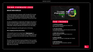 _DIGITAL2022_DIGITAL2022_DIGITAL2022_DIGITAL2022_DIGITAL2022_DIGITAL2022_DIGITAL2022_DIGITAL2022_DIGITAL2022_DIGITAL2022_DIGITAL2022_DIGITAL2022_DIGITAL2022_DIGITAL2022_DIGITAL2022_DIGITAL2022_DIGITAL2022_DIGITAL2022_DIGITAL2022_DIGITAL2022_DIGITAL2022_DIGITAL2022_DIGITAL2022_DIGITAL2022_DIGITAL2022_DIGITAL2022_
DIGITAL2022_DIGITAL2022_DIGITAL2022_DIGITAL2022_DIGITAL2022_DIGITAL2022_DIGITAL2022_DIGITAL2022_DIGITAL2022_DIGITAL2022_DIGITAL2022_DIGITAL2022_DIGITAL2022_DIGITAL2022
_DIGITAL2022_DIGITAL2022_DIGITAL2022_DIGITAL2022_DIGITAL2022_DIGITAL2022_DIGITAL2022_DIGITAL2022_DIGITAL2022_DIGITAL2022_DIGITAL2022_DIGITAL2022_DIGITAL2022_DIGITAL2022_DIGITAL2022_DIGITAL2022_DIGITAL2022_DIGITAL2022_DIGITAL2022_DIGITAL2022_DIGITAL2022_DIGITAL2022_DIGITAL2022_DIGITAL2022_DIGITAL2022_DIGITAL2022_
DIGITAL2022_DIGITAL2022_DIGITAL2022_DIGITAL2022_DIGITAL2022_DIGITAL2022_DIGITAL2022_DIGITAL2022_DIGITAL2022_DIGITAL2022_DIGITAL2022_DIGITAL2022_DIGITAL2022_DIGITAL2022
WE ARE SOCIAL
T H I N K F O R W A R D 2 0 2 2
BRAVE NEW WORLDS
You’ve heard about the metaverse, right? Actually, 87% of social
media users globally haven’t. But does that even matter, when
businesses from Facebook to Fortnite are vying to stake their
claim in it? What about web3? Or blockchain? Do you know what
an NFT is?
As we’ve renegotiated our relationship with digital in the wake of
Covid-19, from the fringes of the internet, a wealth of new terms
have become mainstays in the marketing press and mainstream
media alike, rushing to alleviate the tensions of our new reality .
We’re at a tipping point, and the gold rush is in full swing.
We’re stepping into Brave New Worlds.
In the seventh issue of our annual report Think Forward, we
unpick the complex and ever-changing web of digital culture and
behaviour, and explore the role brands can play in reﬂecting and
shaping it.
The report was informed by ongoing intelligence from our global
Cultural Insights team, and supported by a survey of 3,000 people
aged 18+ who use social media daily from the US, UK, France,
Italy, China and Australia.
T H E T R E N D S
1. IN-FEED SYLLABUSES
SOCIAL IS BEING REPURPOSED AS A SPACE FOR
SELF-DIRECTED LEARNING
2. THE VIBE ECONOMY
THE CURATION OF MOODS AND FEELINGS HAS BECOME
A COVETED CREATIVE SKILL
3. PRIME TIME PLATFORMS
SOCIAL HAS LEVELLED UP FROM ITS ROLE AS A
SECOND SCREEN
4. SOCIAL CYNICISM
CREATORS ARE FIGHTING TO OVERCOME THE TROPES
OF SOCIAL
5. NEW MATERIALISTS
PEOPLE ARE INVESTING IN DIGITAL CONTENT
AND CREATIVITY
PARTNER CONTENT
 