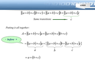 LOGO
         ccbabcbacbcba 
c
Putting it all together:
      cbcbaacbaA 
         ccbabcbaacba 
cba
 cba 
Same transitions
· before +
 