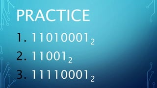 PRACTICE
1. 110100012
2. 110012
3. 111100012
 