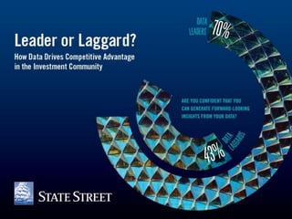 DATA & ANALYTICS

Leader or Laggard: How Data Drives Competitive
Advantage in the Investment Community

Featuring highlights of the State Street 2013 Data and Analytics Survey
conducted by the Economist Intelligence Unit

 