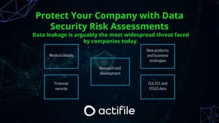Protect Your Company with Data
Security Risk Assessments
Data leakage is arguably the most widespread threat faced
by companies today.
 