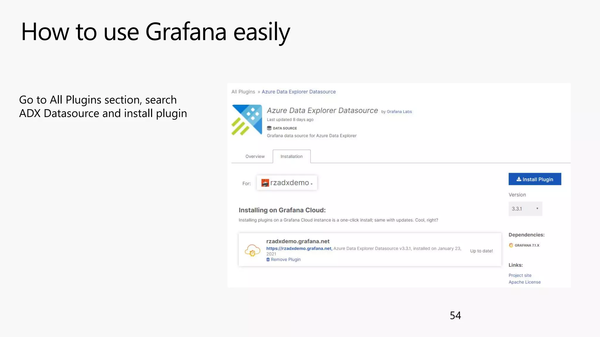 How to use Grafana easily
54
Go to All Plugins section, search
ADX Datasource and install plugin
 