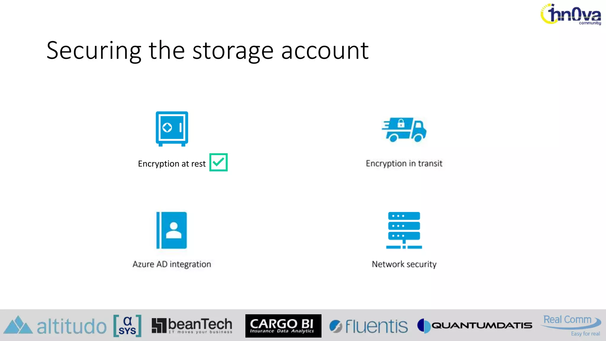 Securing the storage account
Encryption at rest
 