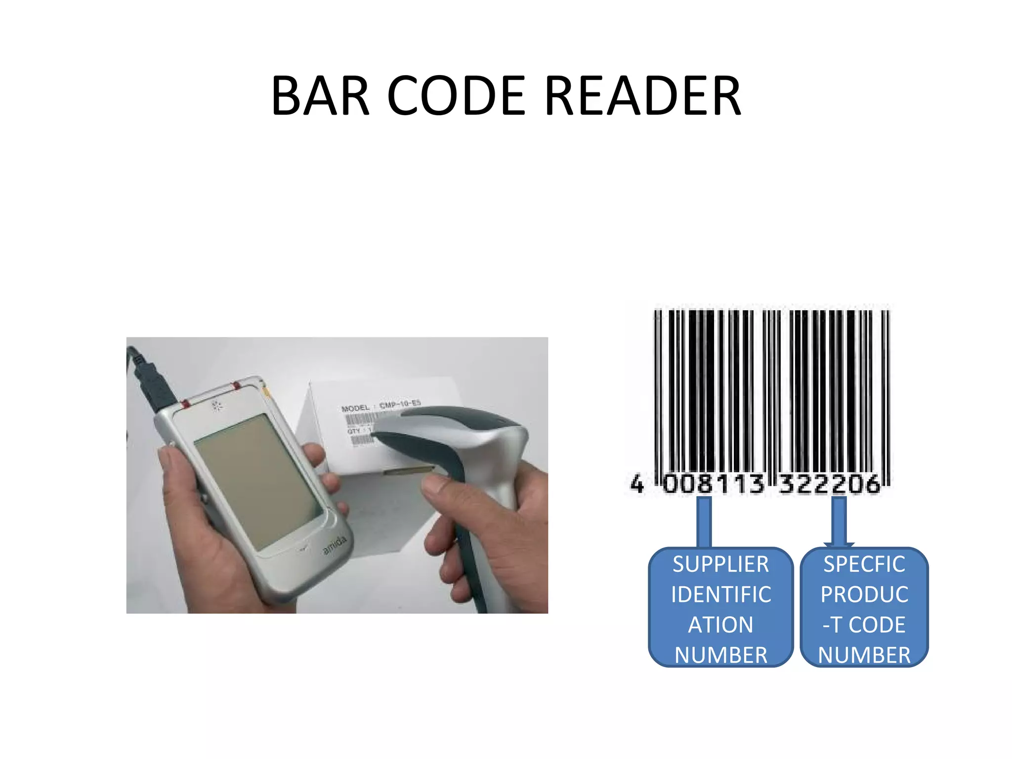 BAR CODE READER SUPPLIER IDENTIFICATION NUMBER SPECFIC PRODUC-T CODE NUMBER 