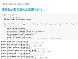 VERIFICANDO CORRELACIONAMENTO
SEGMENTANDO FORNECEDORES
 