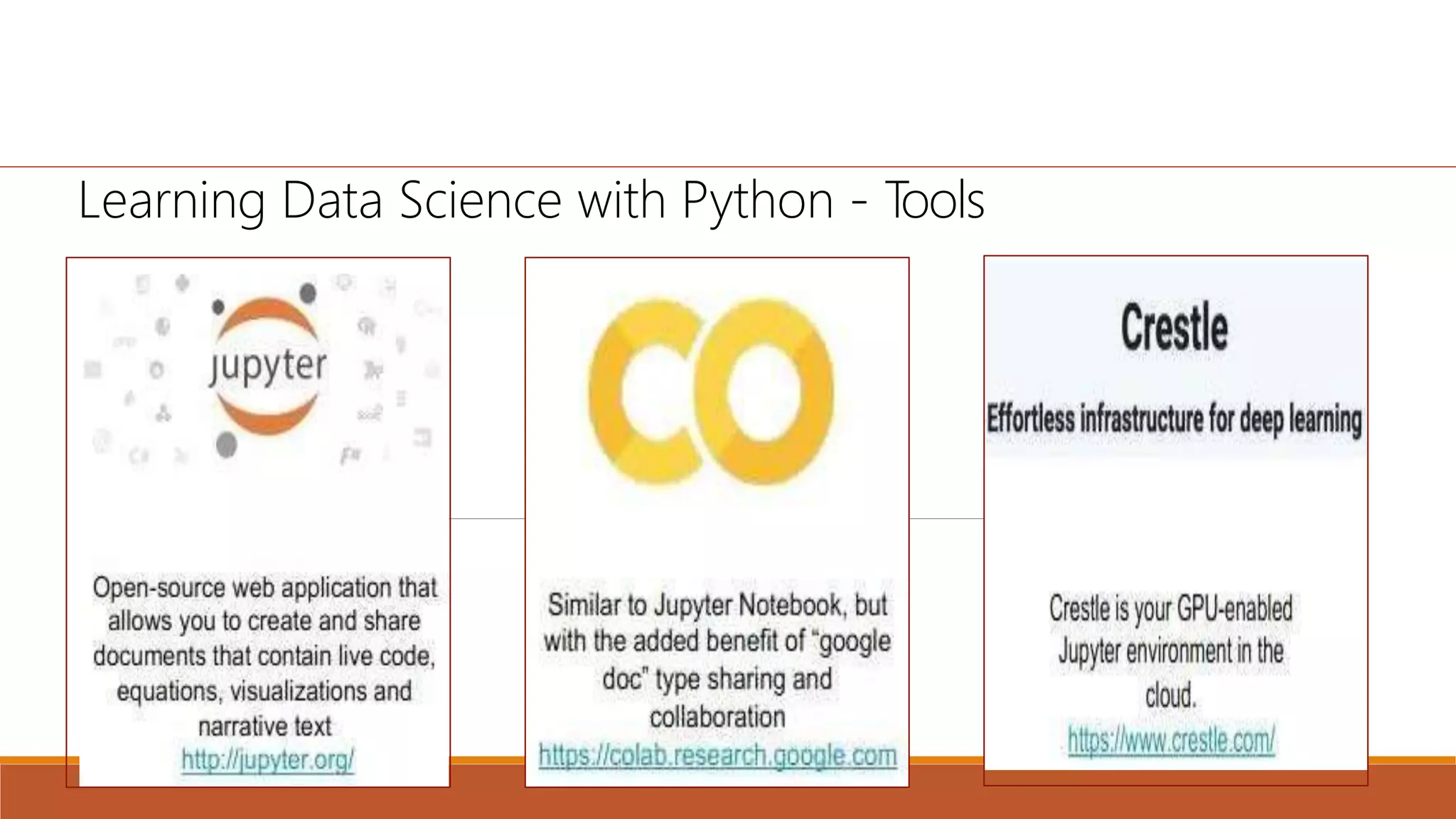 Learning Data Science with Python - T
ools
 