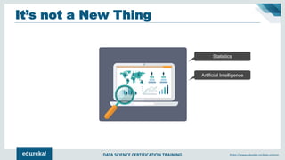 DATA SCIENCE CERTIFICATION TRAINING https://www.edureka.co/data-science
It’s not a New Thing
Statistics
Artificial Intelli...