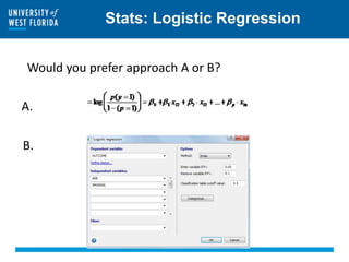 Stats: Logistic Regression
B.
Would you prefer approach A or B?
A.
 