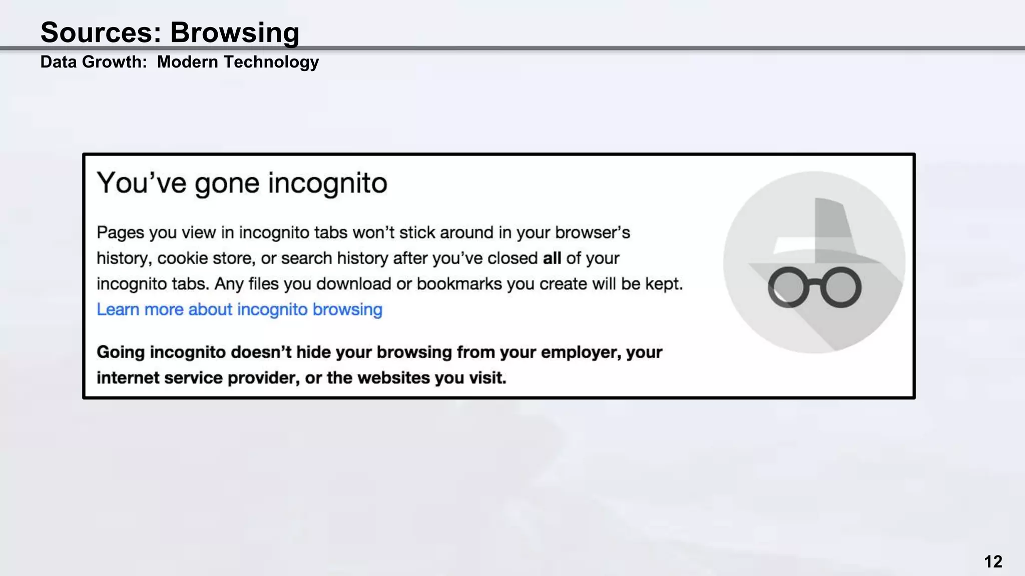 Sources: Browsing
Data Growth: Modern Technology
12
 