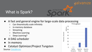 What is Spark?
● A fast and general engine for large-scale data processing
○ Can theoretically scale infinitely
○ In-memor...