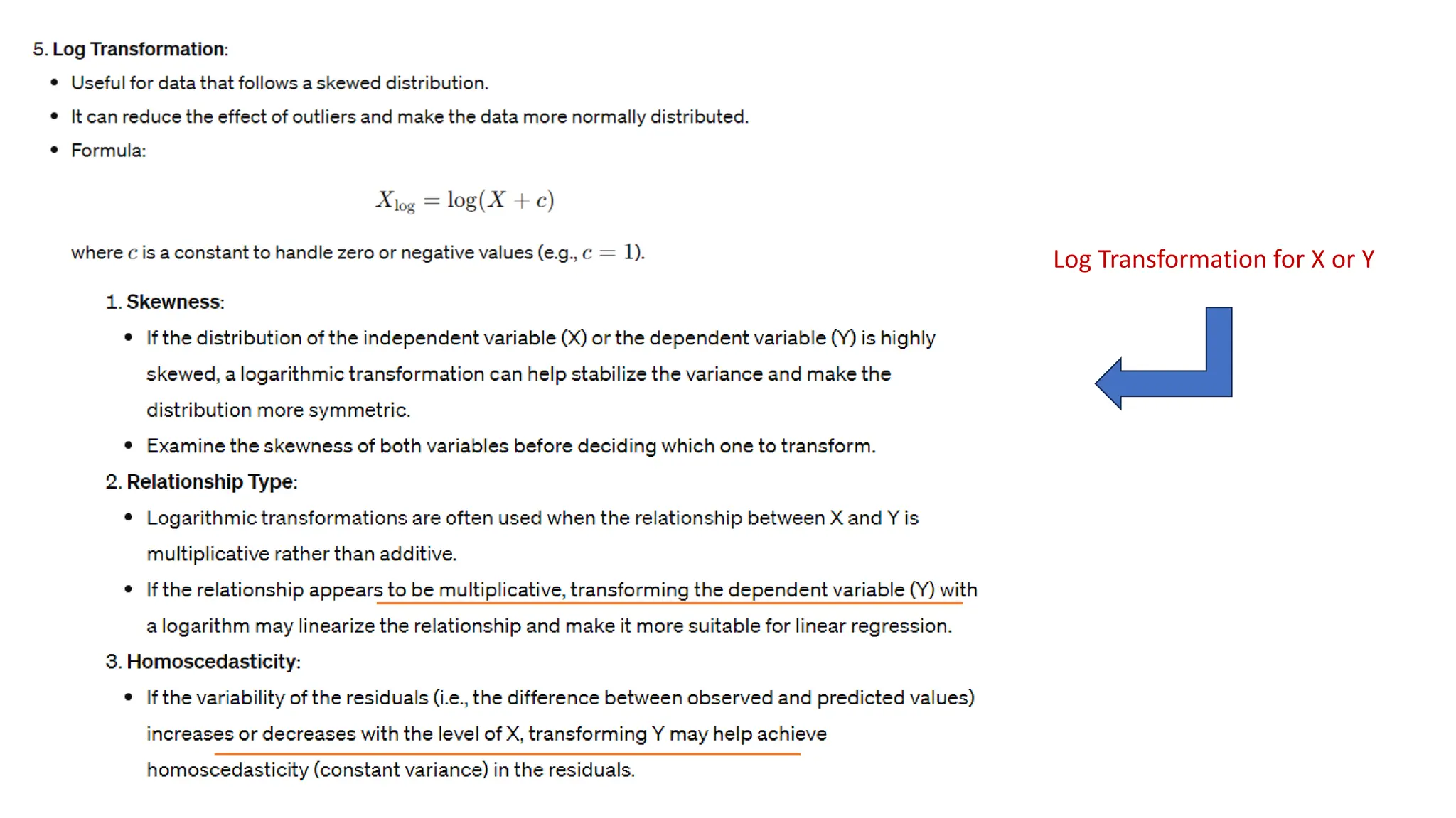 Log Transformation for X or Y
 