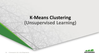 20 ©	Hortonworks	Inc.	2011	–2016.	All	Rights	Reserved
K-Means	Clustering
(Unsupervised	Learning)
 