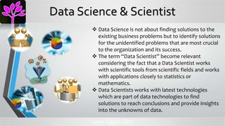  Data Science is not about finding solutions to the
existing business problems but to identify solutions
for the unidenti...