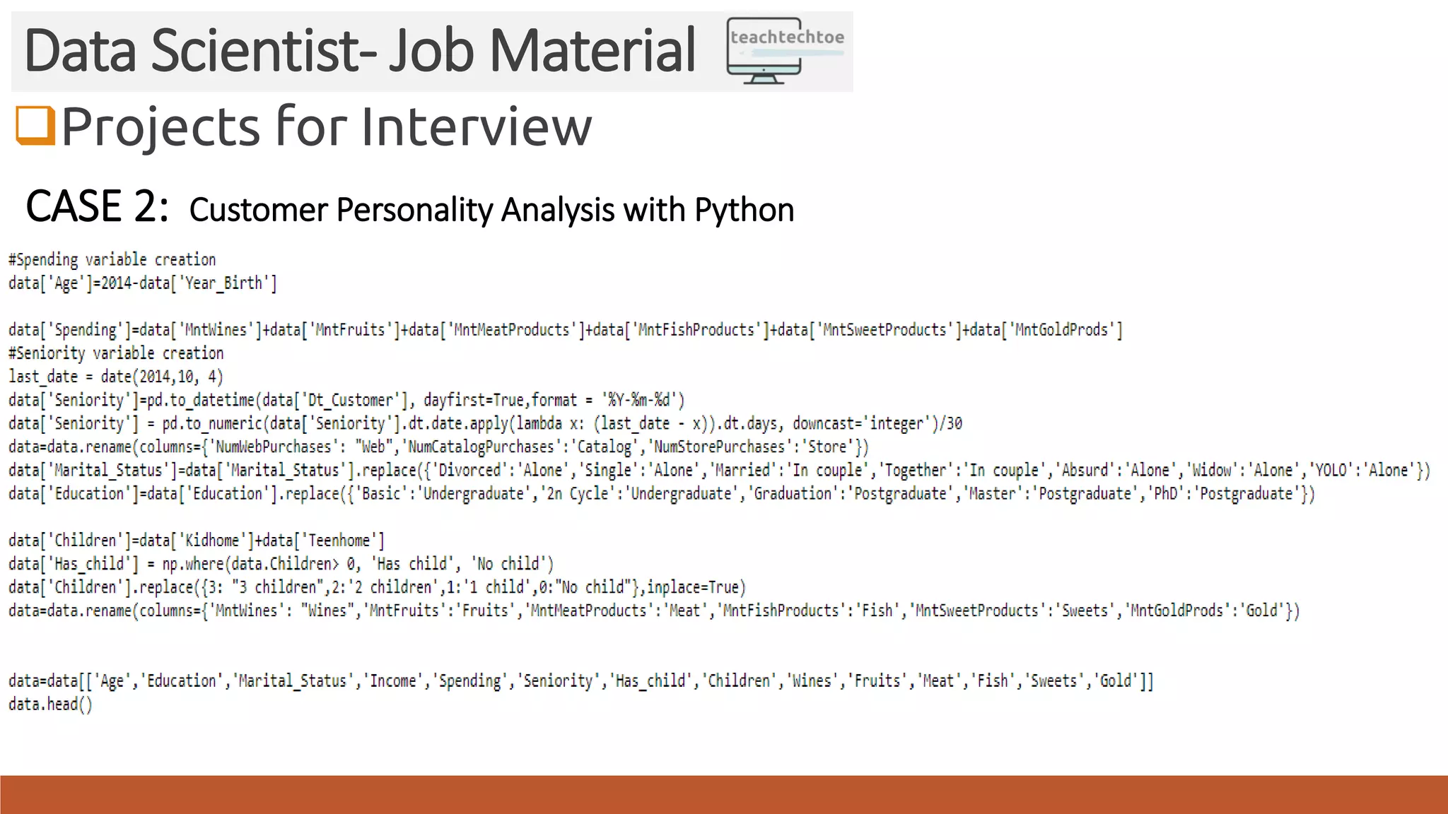Projects for Interview Data Scientist- Job Material CASE 2: Customer Personality Analysis with Python 