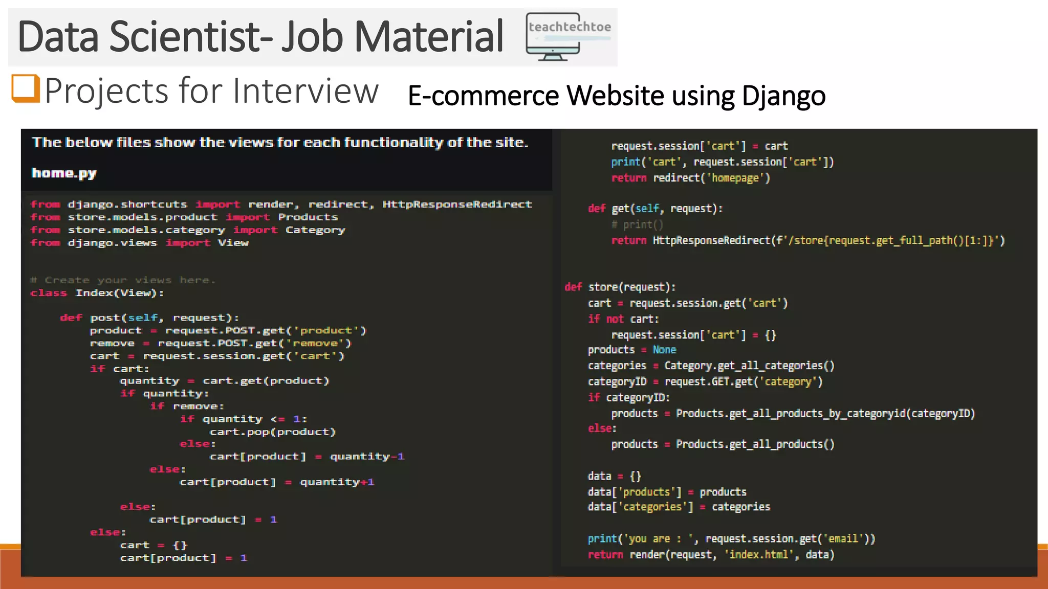 Projects for Interview Data Scientist- Job Material E-commerce Website using Django 