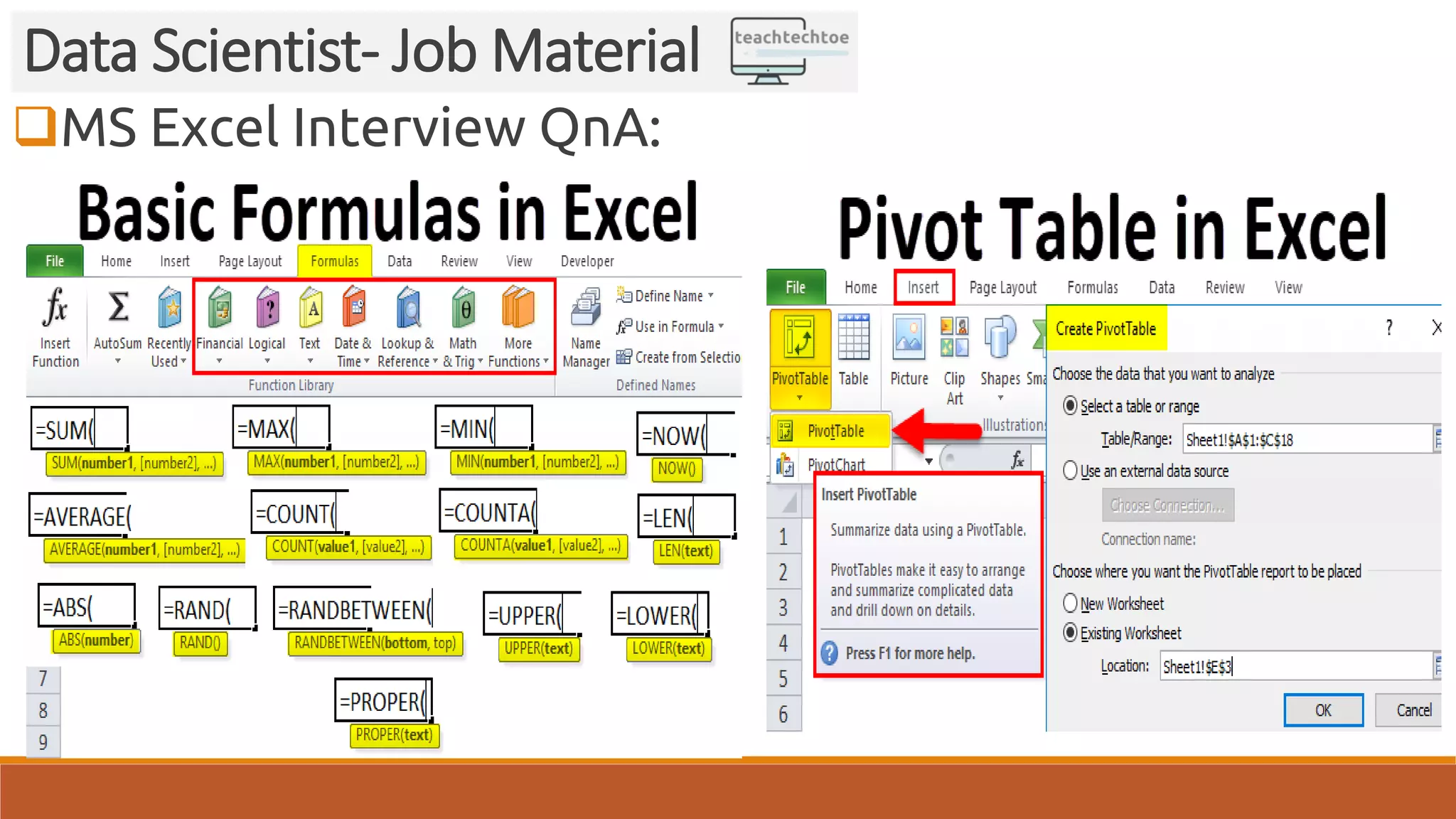 MS Excel Interview QnA: Data Scientist- Job Material 