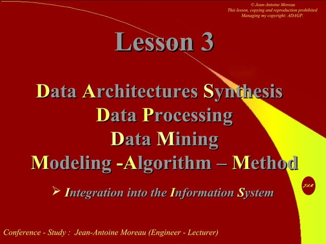 DATA SCIENCE Lesson 3 Data Architectures Data Processing Modeling ...