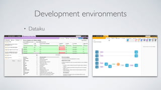 Development environments
• Dataiku
 