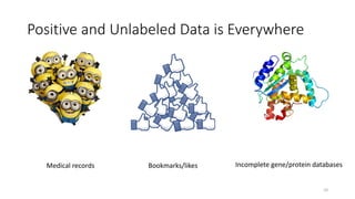 Positive and Unlabeled Data is Everywhere
Medical records Incomplete gene/protein databasesBookmarks/likes
10
 