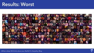 Results: Worst
[What a deep NN thinks about your #selﬁe? A. Karpathy, Blog.
 