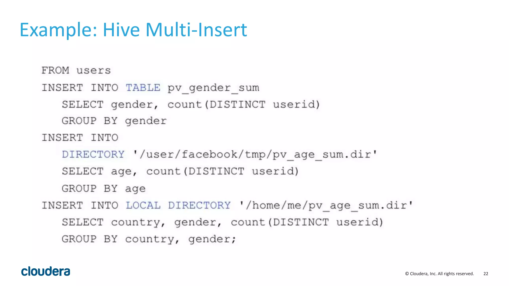 22© Cloudera, Inc. All rights reserved.
Example: Hive Multi-Insert
 
