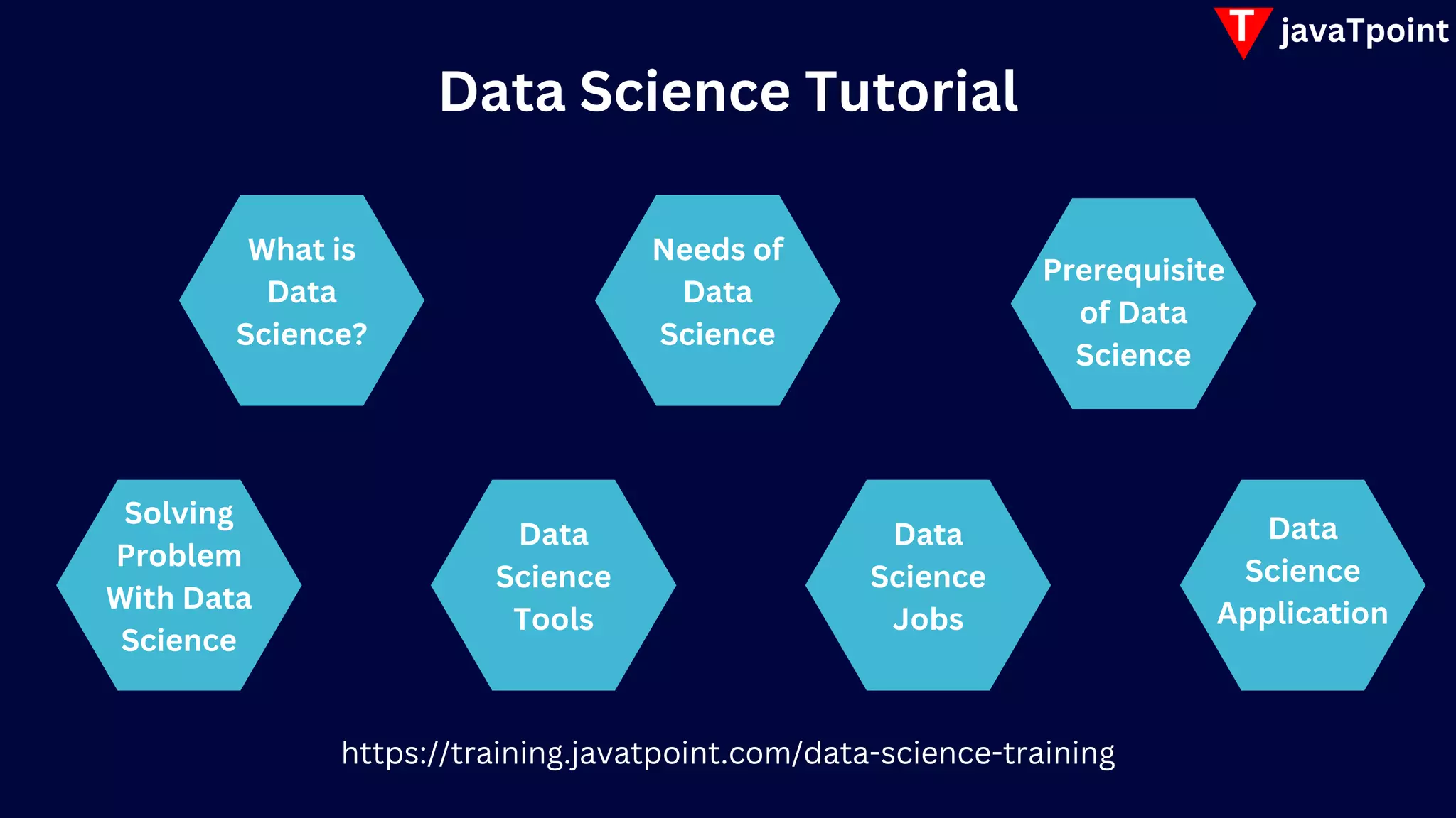 T javaTpoint
What is
Data
Science?
Needs of
Data
Science
Prerequisite
of Data
Science
Solving
Problem
With Data
Science
Data
Science
Tools
Data
Science
Jobs
Data
Science
Application
Data Science Tutorial
https://training.javatpoint.com/data-science-training
 