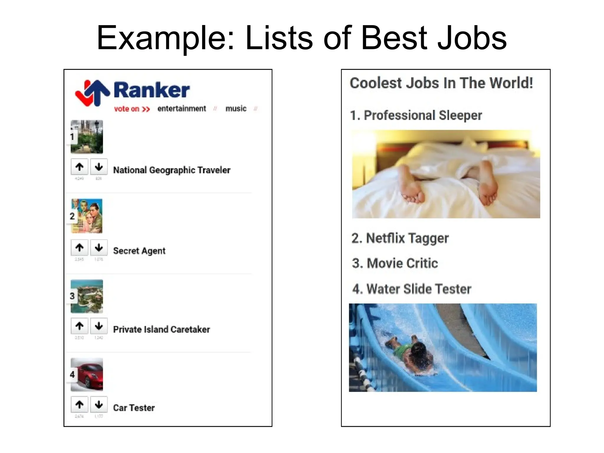 Example: Lists of Best Jobs 