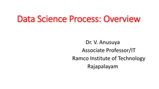 Data Science Process: Overview
Dr. V. Anusuya
Associate Professor/IT
Ramco Institute of Technology
Rajapalayam
 