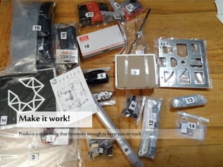 Makeit work!
Produceasomething thatfunctionsenough tokeep youontrack
 