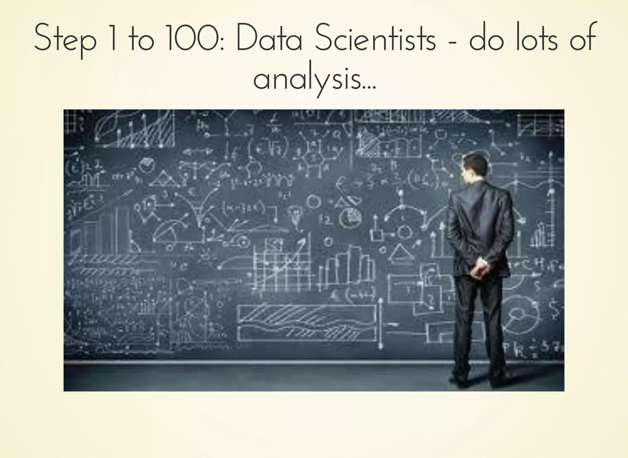 Step 1 to 100: Data Scientists - do lots ofStep 1 to 100: Data Scientists - do lots of
analysis...analysis...
 