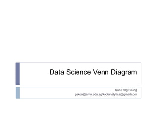 Data Science Venn Diagram
Koo Ping Shung
pskoo@smu.edu.sg/koolanalytics@gmail.com
 