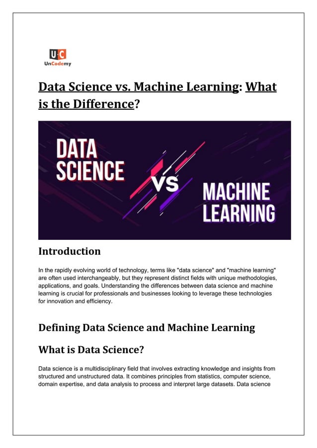 Data Science vs Machine Learning: What is the Difference? | PDF
