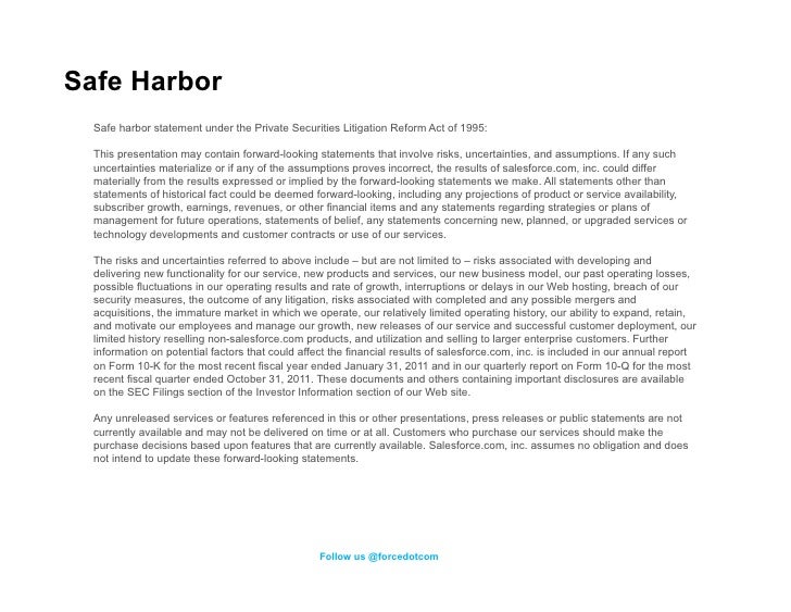 Safe Harbor Safe harbor statement