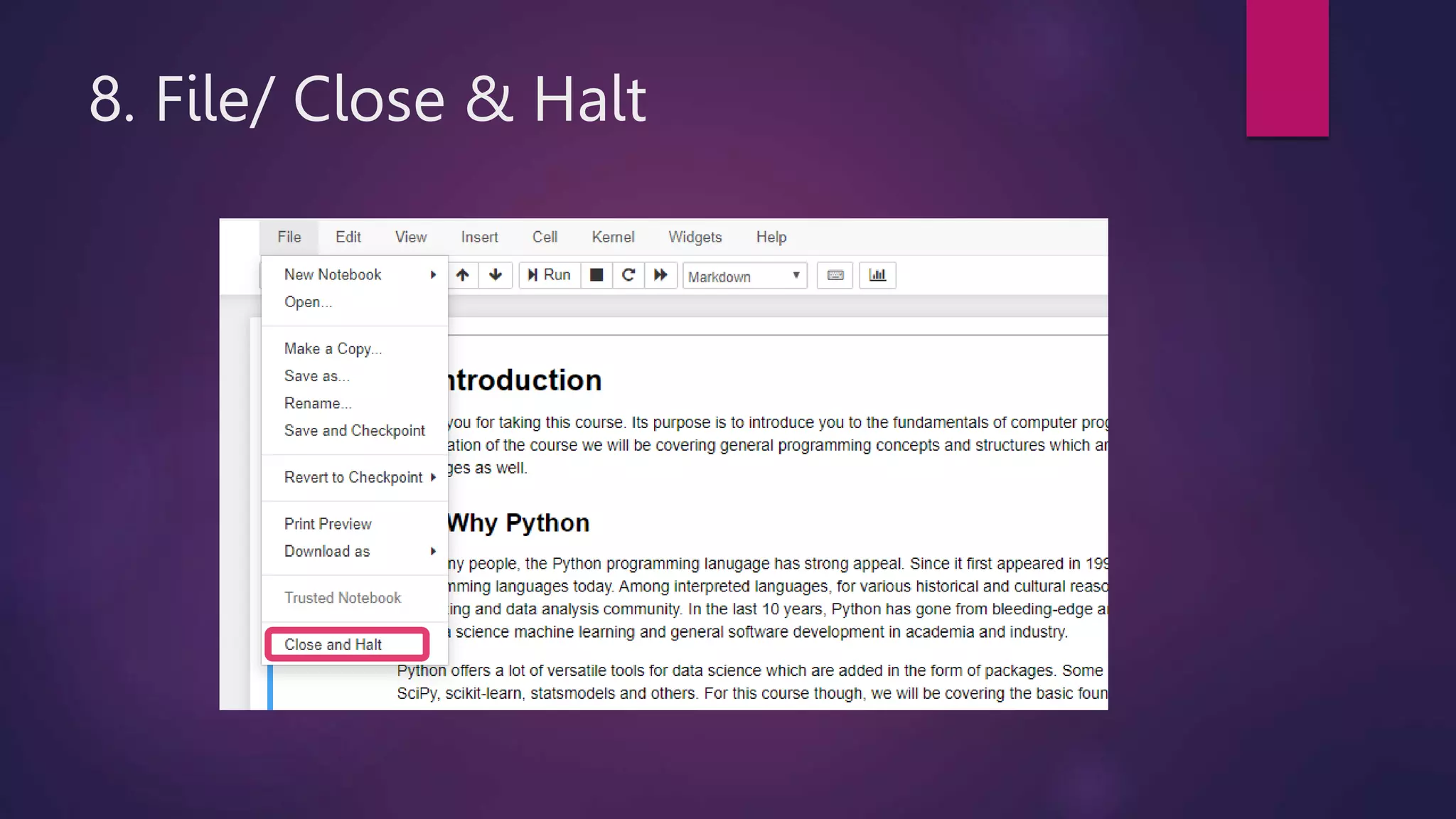 8. File/ Close & Halt
 