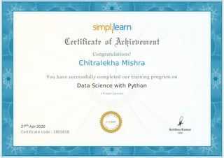 Data science with python certificate | PPT | Free Download