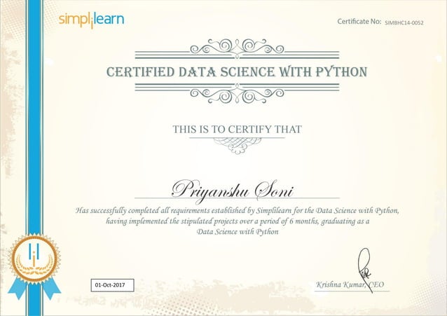 Data Science with Python Experience Certificate | PPT